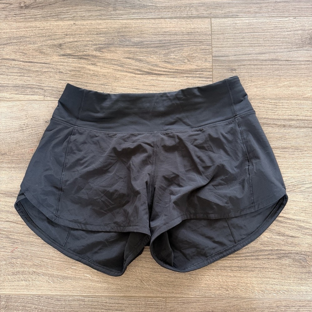 Lululemon Speed Up Short Long 4" Black Lined Pockets Drawstring, Sz 4 - LW7AYMT